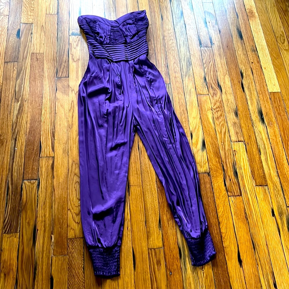 Purple Satin strapless Jumpsuit